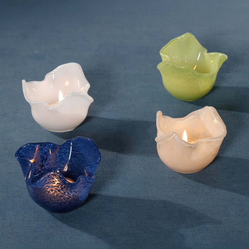 Wavy Bowl Glass Tealight Holder - Set of 2