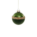 Tonal Shiny Green with Felt and Gold Decoration Glass Ball Ornament