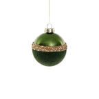 Tonal Shiny Green with Felt and Gold Decoration Glass Ball Ornament