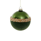 Tonal Shiny Green with Felt and Gold Decoration Glass Ball Ornament