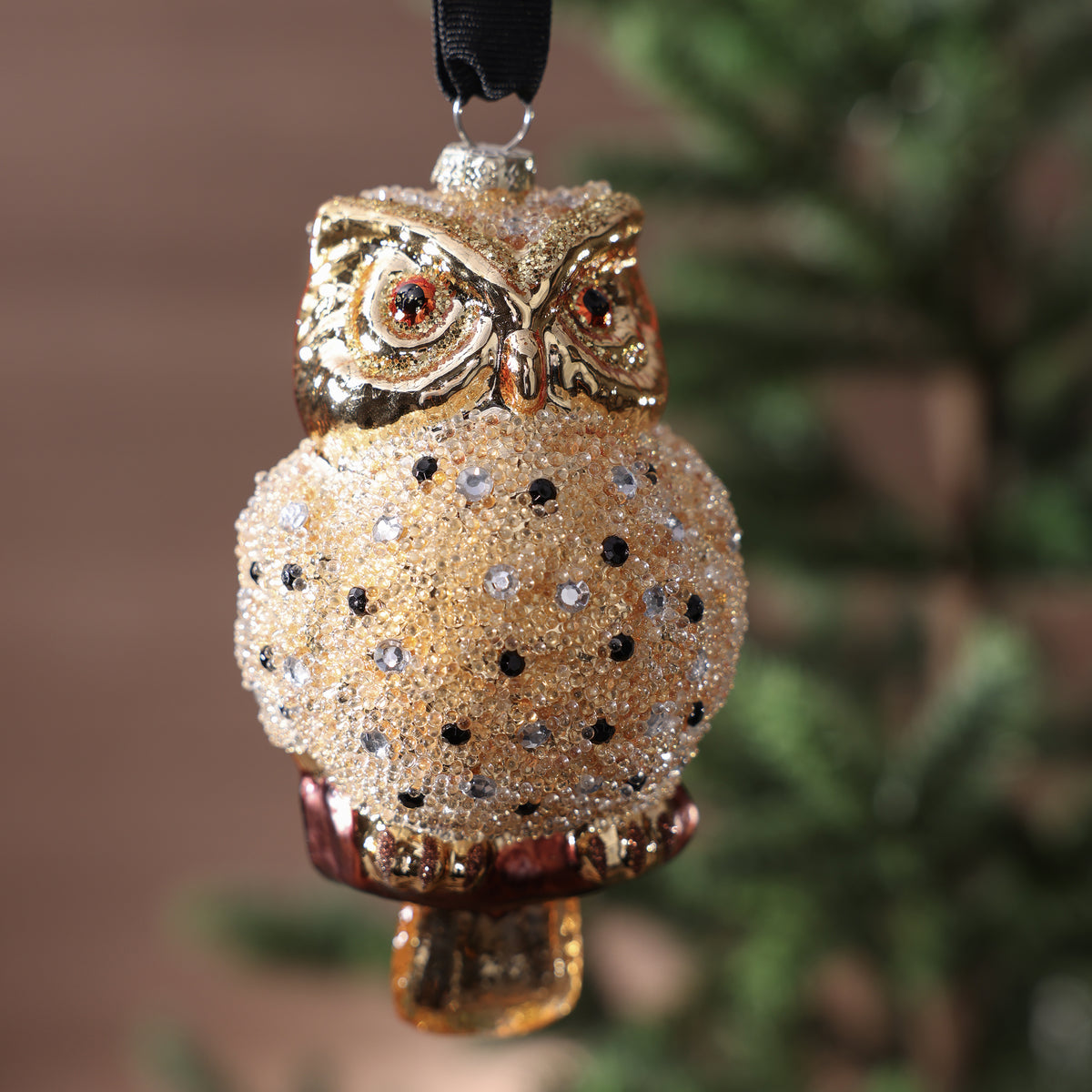 Golden Owl Glass Ornament