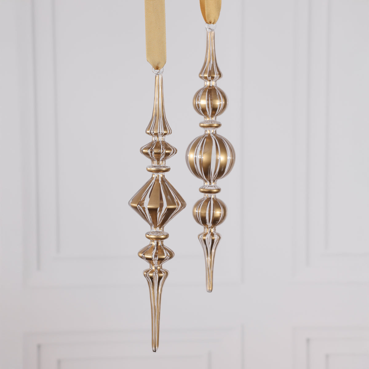 Gold Trimmed Artisan Blown Glass Finial Ornament - 2 Assorted Pieces