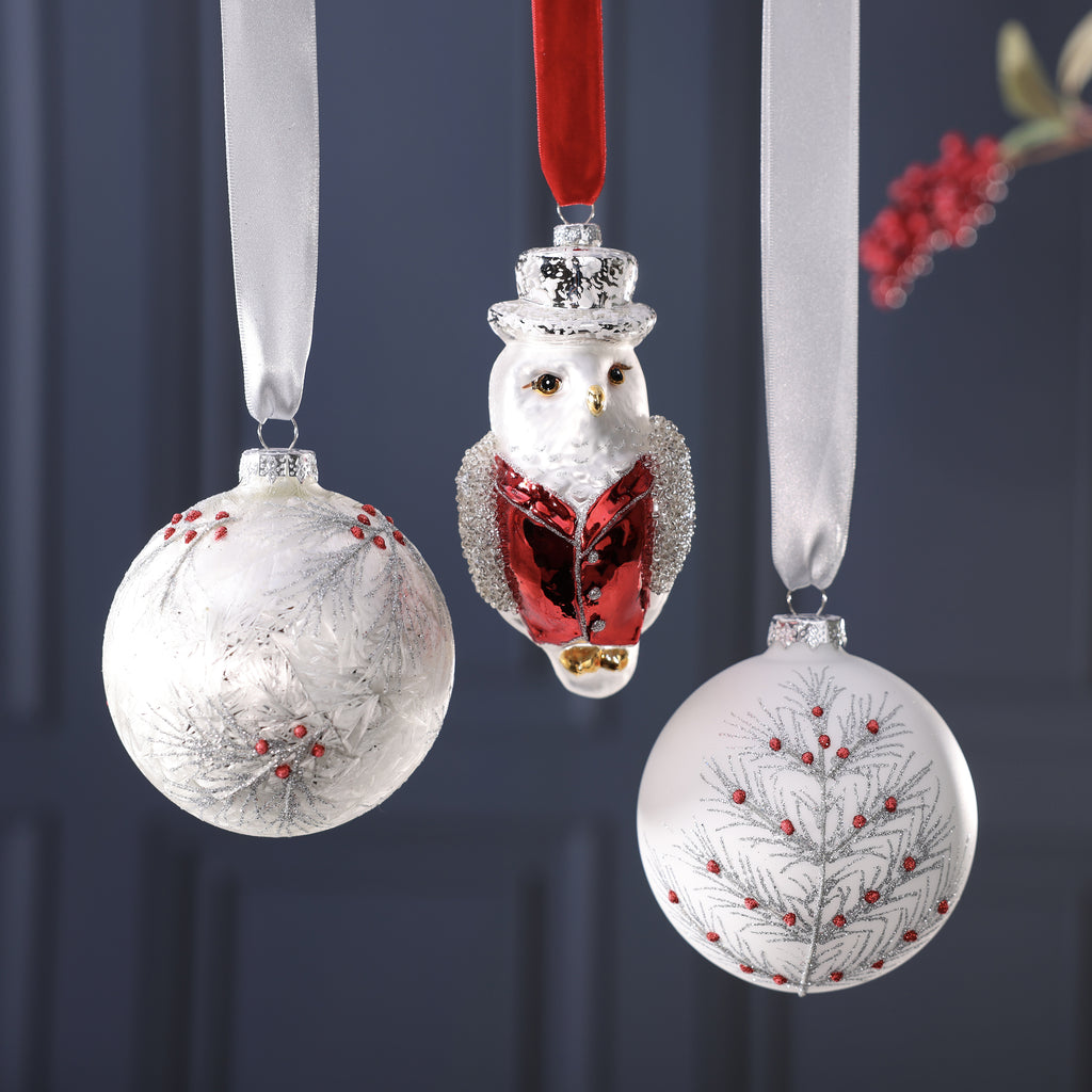 Owl with Top Hat Glass Ornament