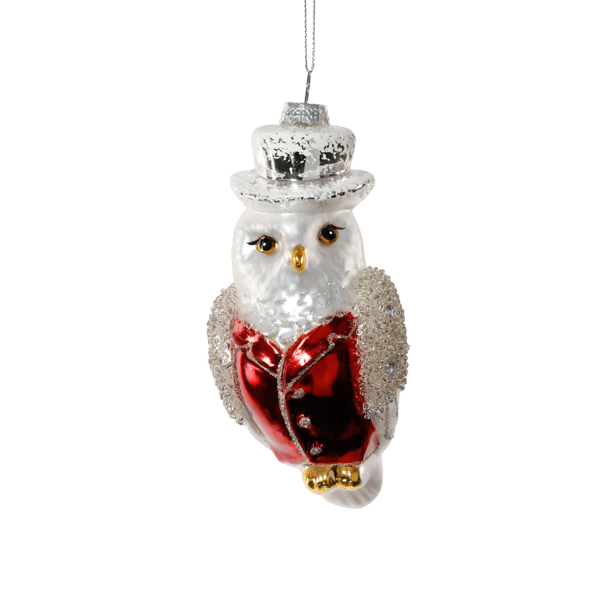 Owl with Top Hat Glass Ornament