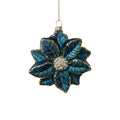 Poinsettia Glass Ornament - Blue