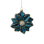 Poinsettia Glass Ornament - Blue