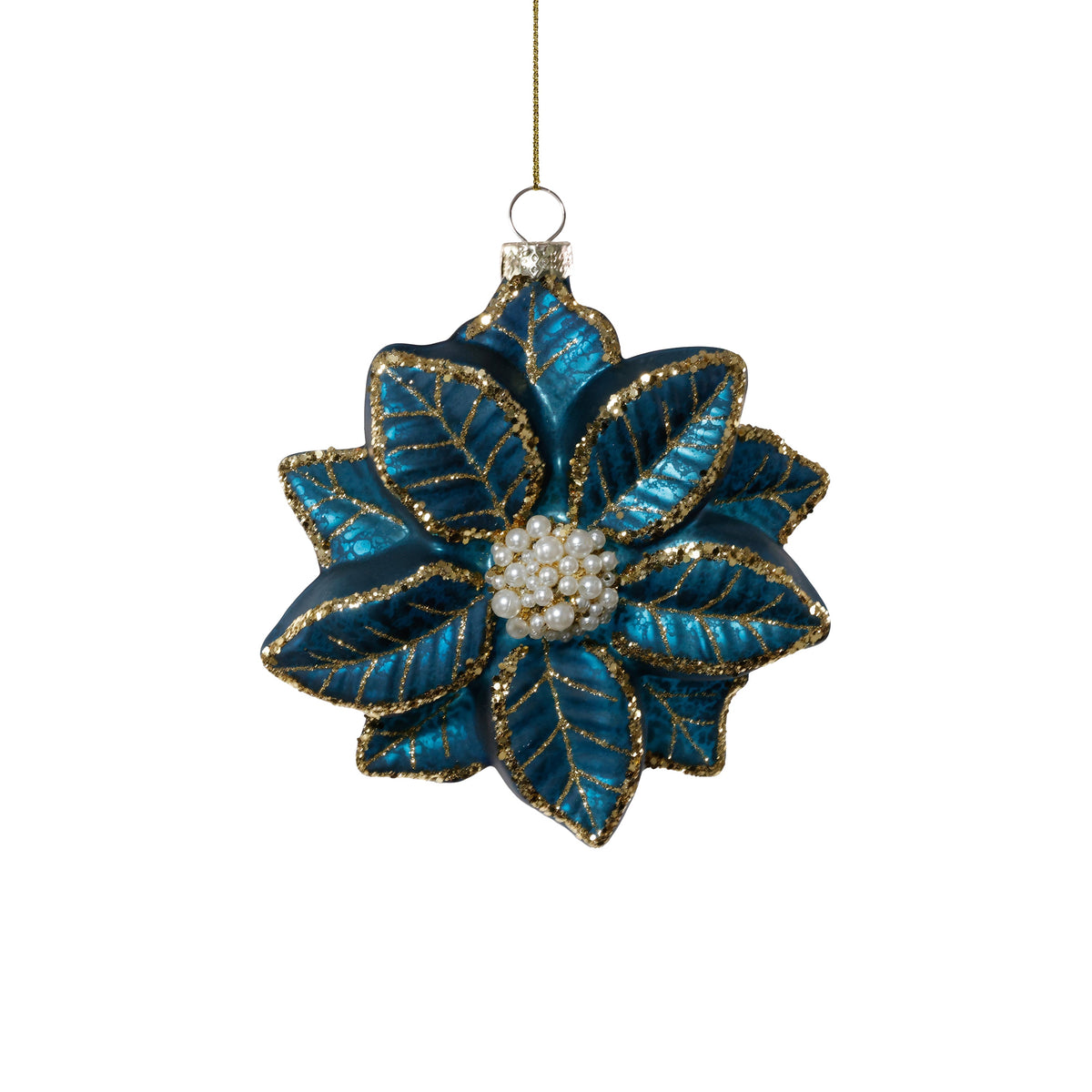 Poinsettia Glass Ornament - Blue