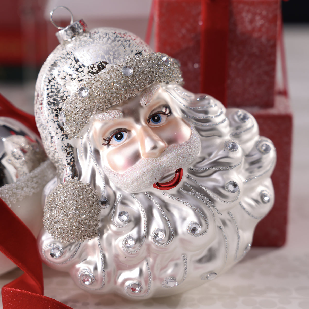 White Santa Claus Glass Ornament