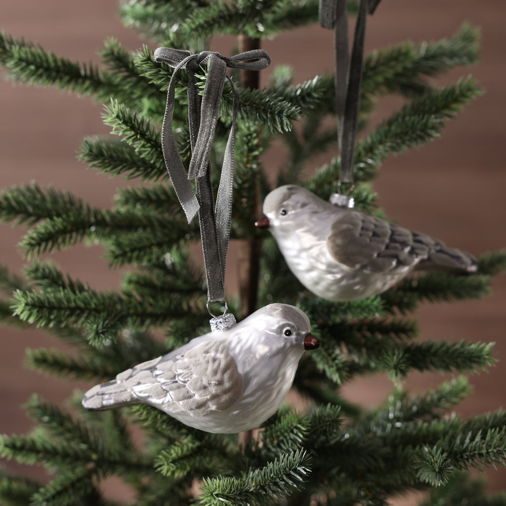 Silver & Gray Glass Bird Ornament