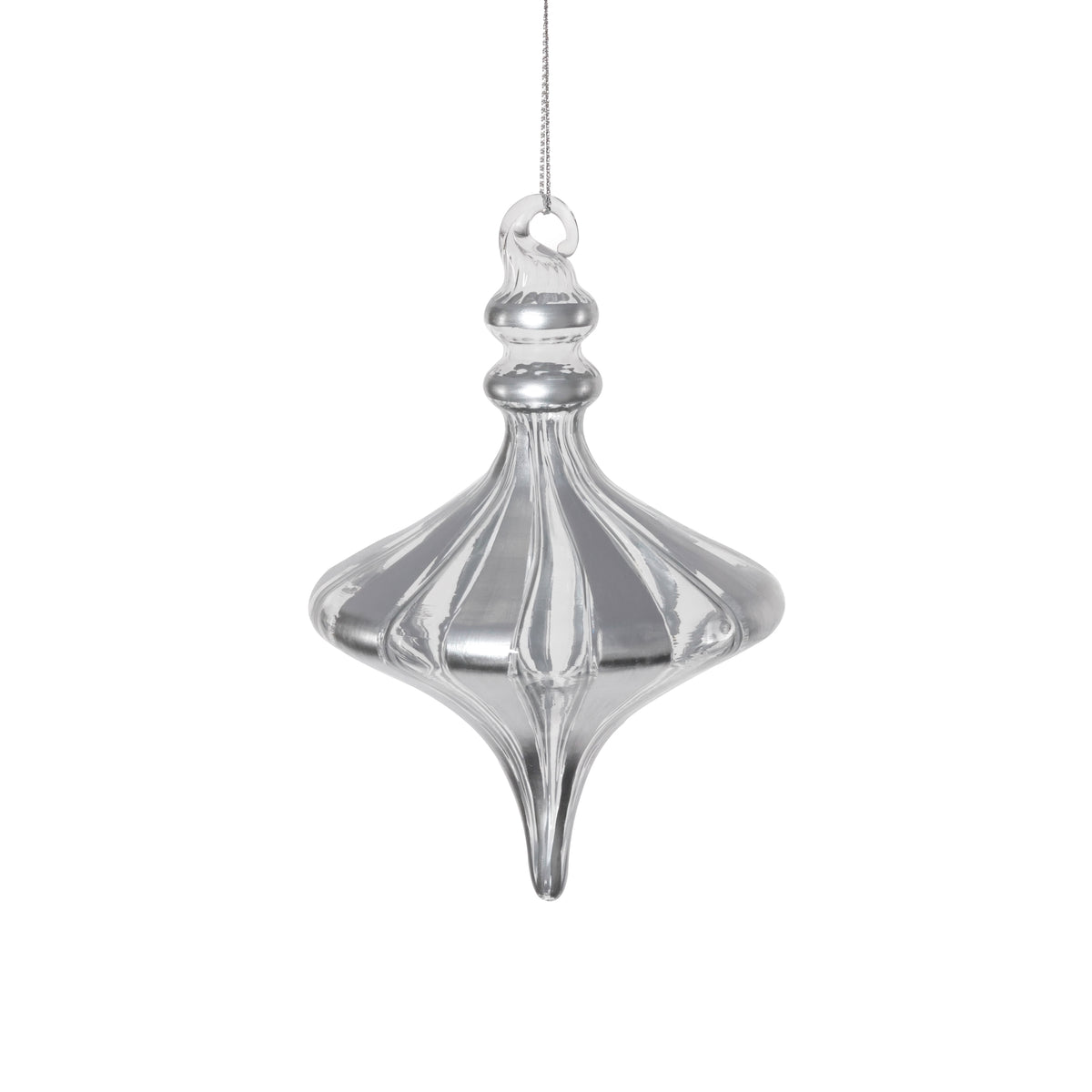 Silver Trimmed Artisan Blown Glass Finial Ornament
