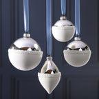 Silver and White Glass Ornament, Teardrop