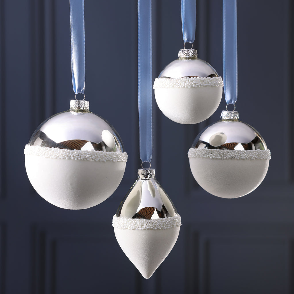 Silver and White Ball Glass Ornament