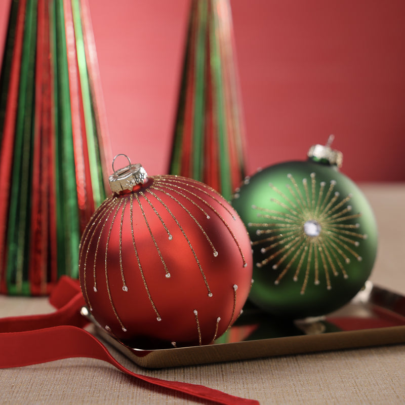 Holiday Glass Ornament - 2 Assorted Colors: Red & Green - 4 in