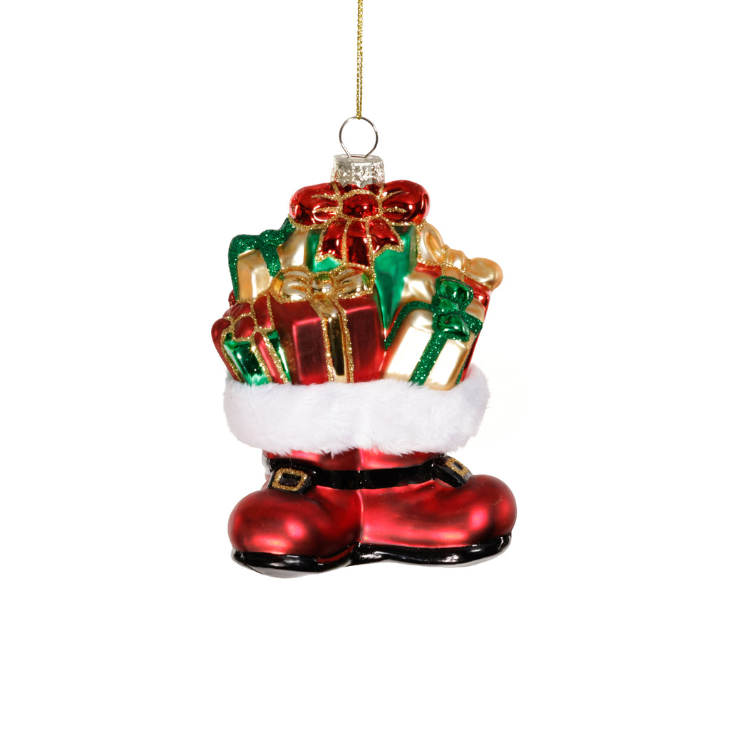 Santa Gifts Glass Ornament