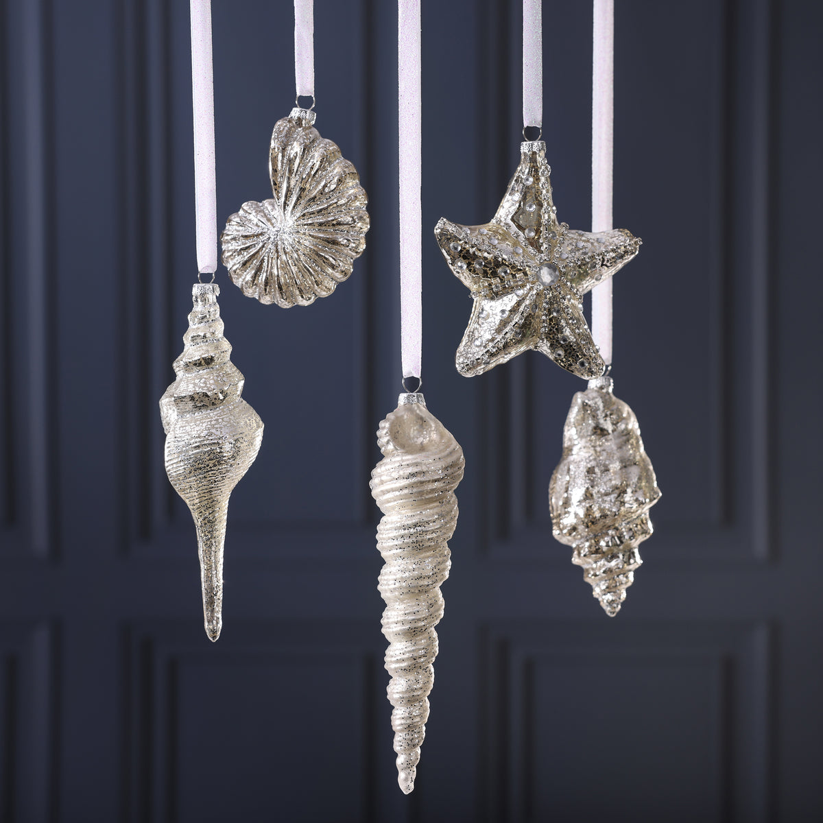 Glass Seashells - Set of 5 Assorted Styles - Antique Silver