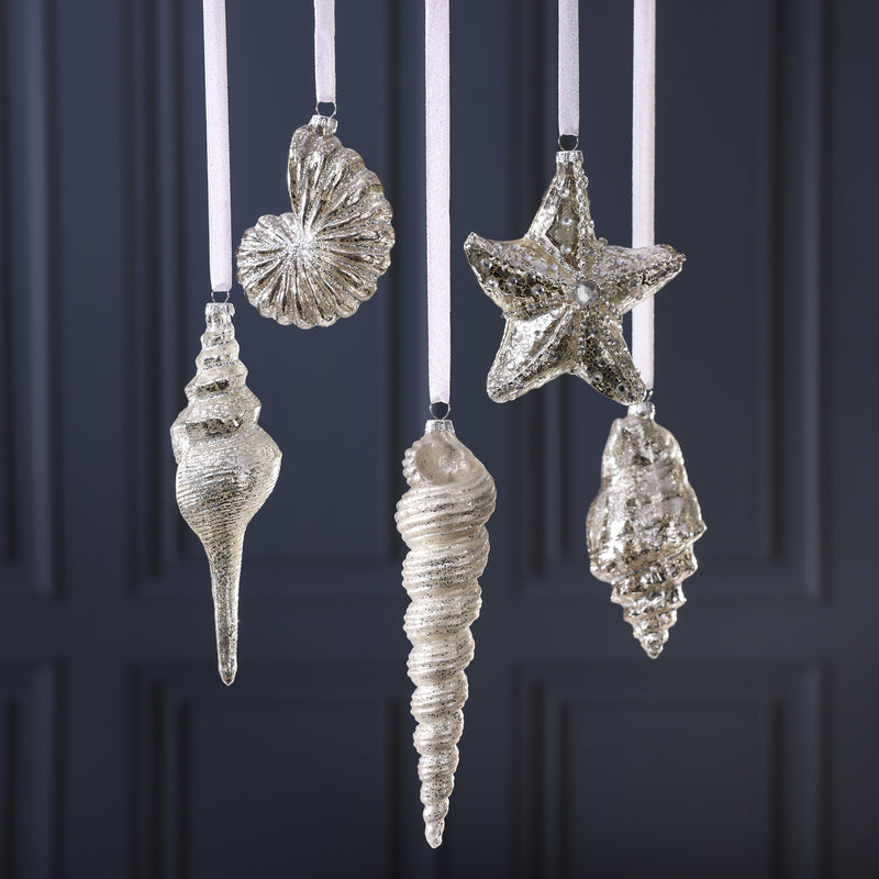 Glass Seashells - Set of 5 Assorted Styles - Antique Silver