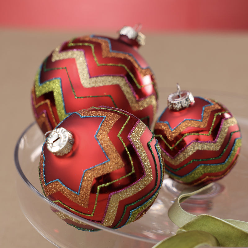 Multicolor Zigzag Glass Ball Ornament