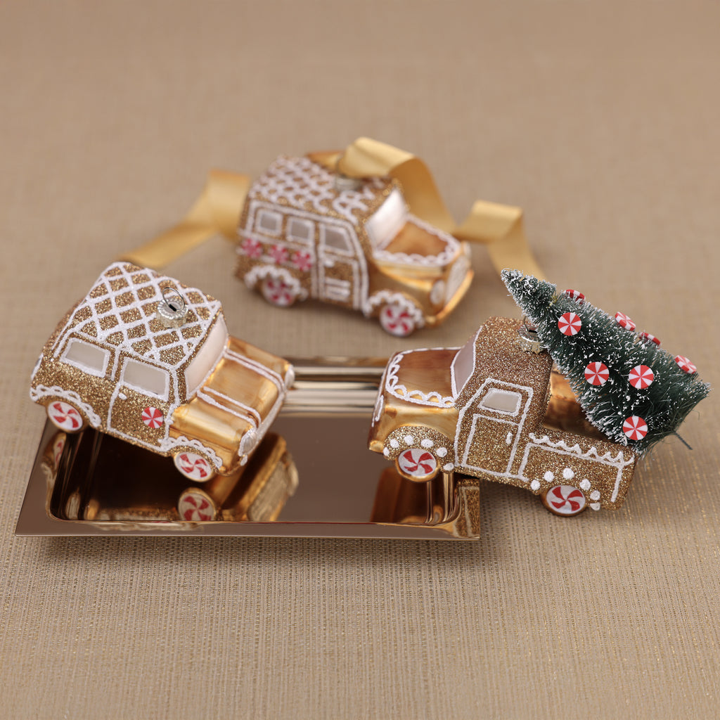 Gingerbread Glass Car Ornament - 3 Assorted Styles