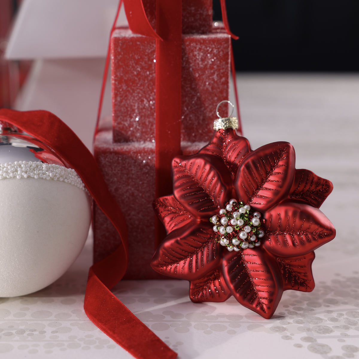 Red Poinsettia Glass Ornament