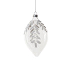 Glass Ornament with Beaded Leaf Design - White