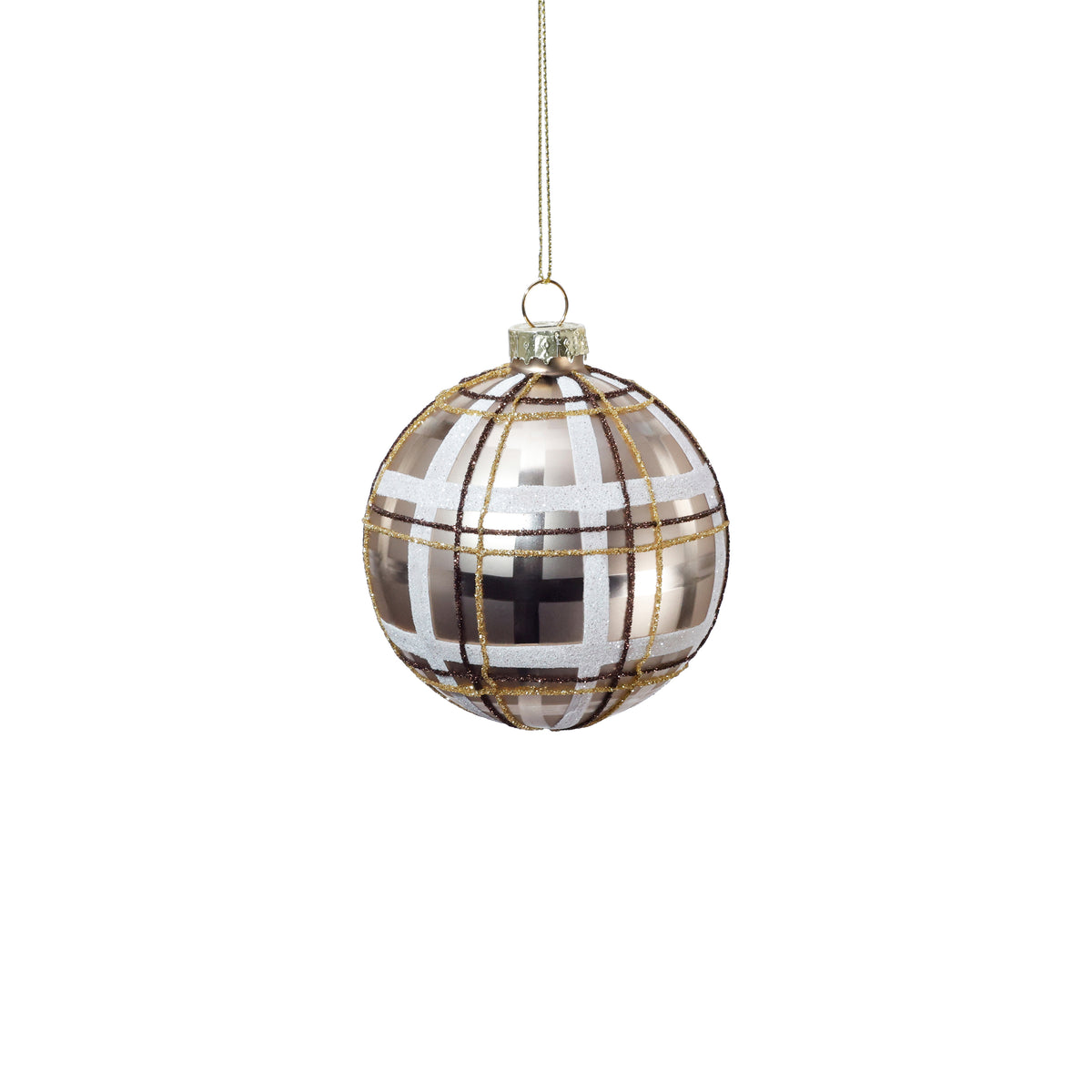 Champagne Tartan Glass Ball Ornament