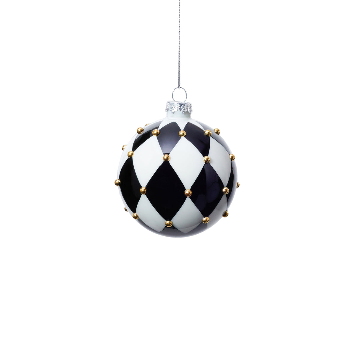 Black and White Harlequin Jewel Glass Ornament