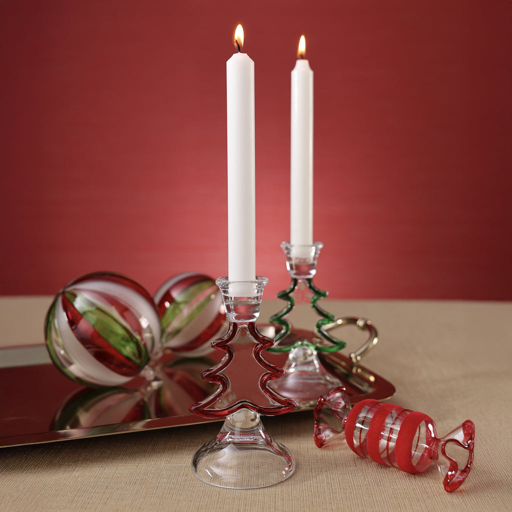 Christmas Tree Silhouette Glass Taper Candle Holder