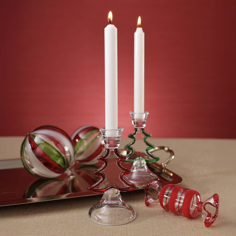 Christmas Tree Silhouette Glass Taper Candle Holder