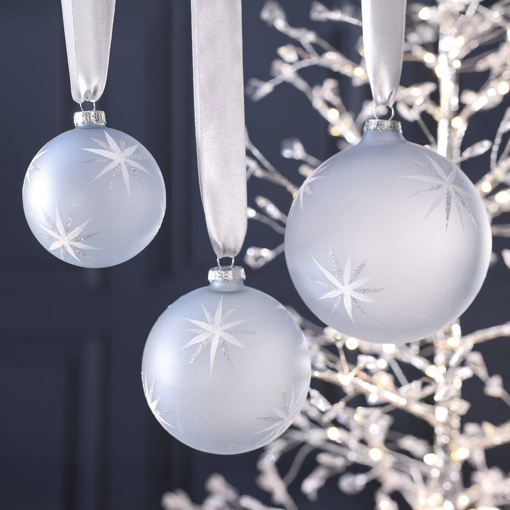Arctic Starburst Frosted Glass Ball Ornament