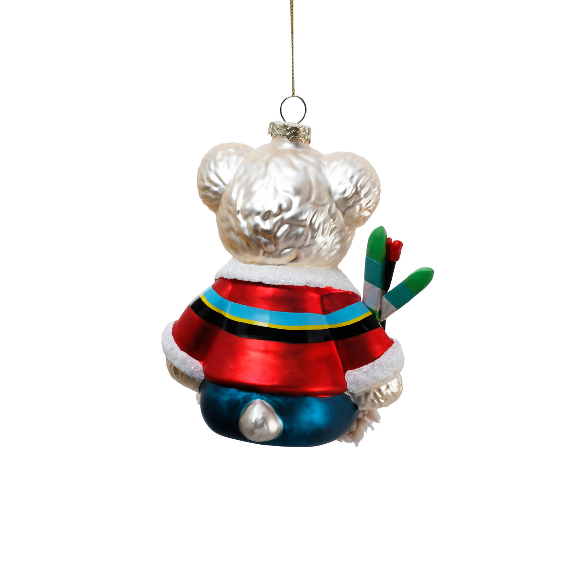 Bear with Skis Glass Ornament