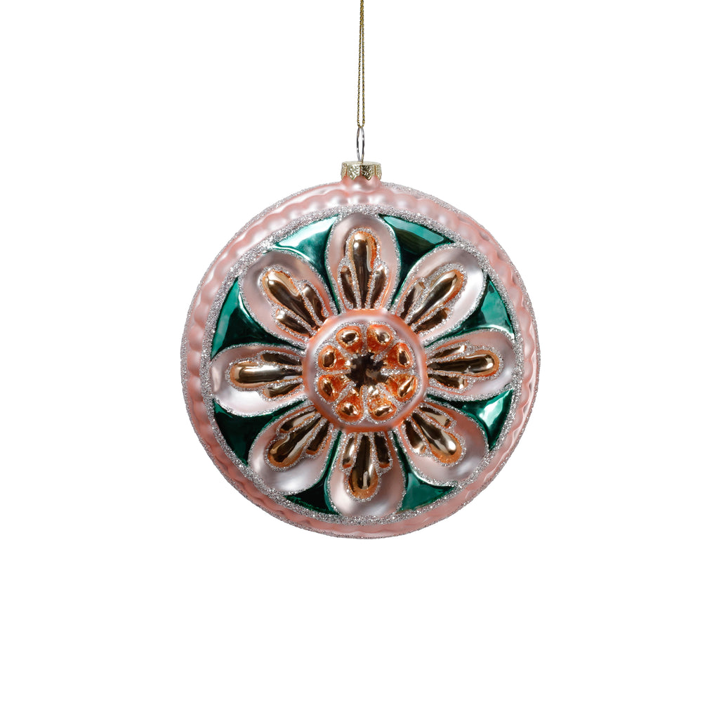 Vintage Floral Glass Medallion Ornament