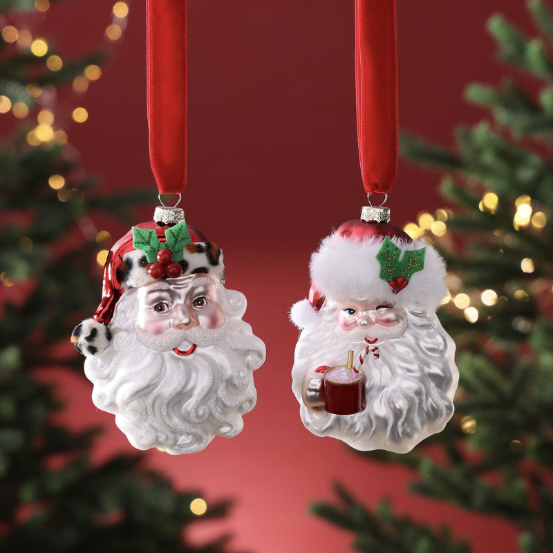 Vintage Santa Head Glass Ornament - 2 Assorted Designs