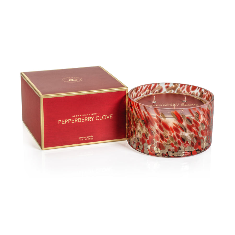 Spangled Glass Scented Candle - Red & Gold