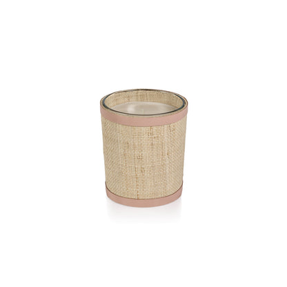 Candle in Natural Raffia Basket w/ Leather Trim - Pink - Candles by Carlyle Avenue