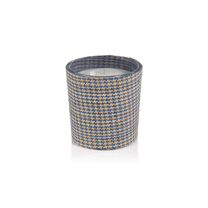 Candle in Natural Raffia Basket - Blue & Houndstooth - Home Fragrance by Carlyle Avenue