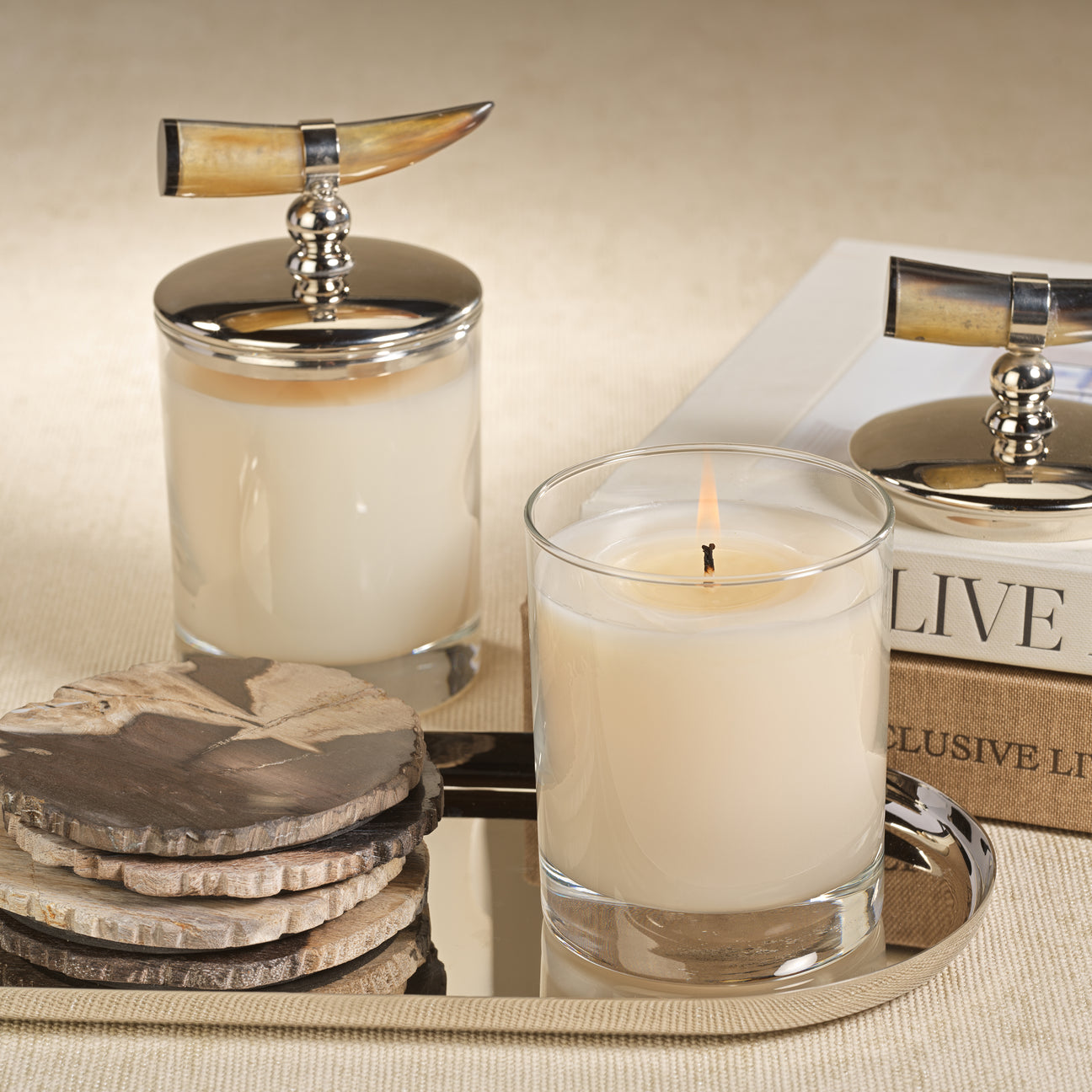 Cote d Ivoire Scented Candle w/ Horn Lid - Bergamot Linen - CARLYLE AVENUE