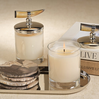Cote d Ivoire Scented Candle w/ Horn Lid - Bergamot Linen - CARLYLE AVENUE