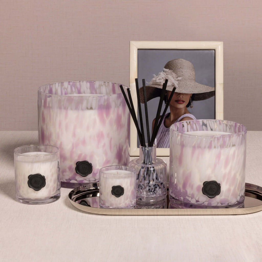 AG Opal Glass Candle - White & Lilac - Elderflower Gin - Candles by Carlyle Avenue