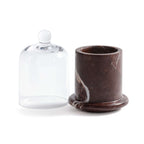 Marbella Scented Candle Jar with Cloche featuring natural marble and hand-blown glass cloche.
