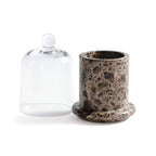 Marbella Scented Candle Jar with Cloche featuring a natural marble design and hand-blown glass cloche.