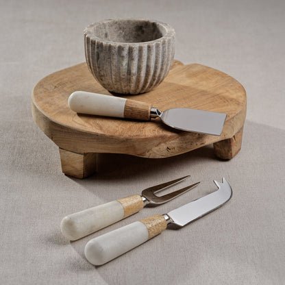 Marble and Wood Cheese Tool Set