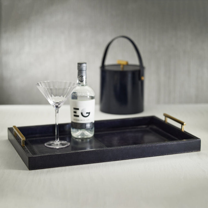 Savoy Blue Leather Bar Tray - Trays by Carlyle Avenue