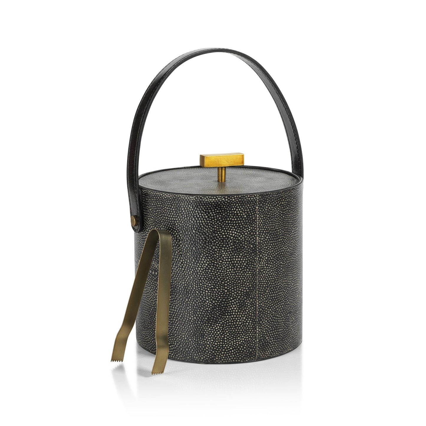 Nika Shagreen Leather Ice Bucket with Gold Metal Ice Tong