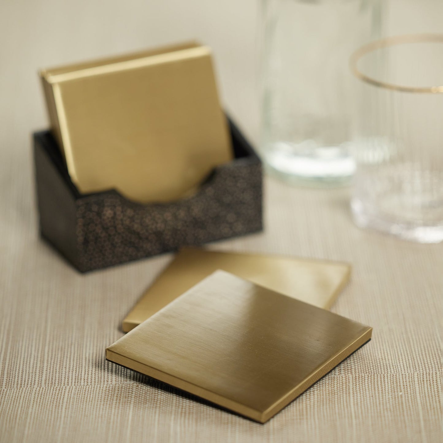 Nika Shagreen Leather Set of 6 Coasters w/ Holder