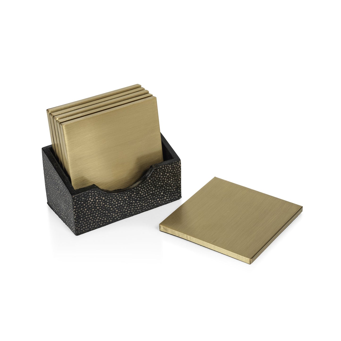 Nika Shagreen Leather Set of 6 Coasters w/ Holder