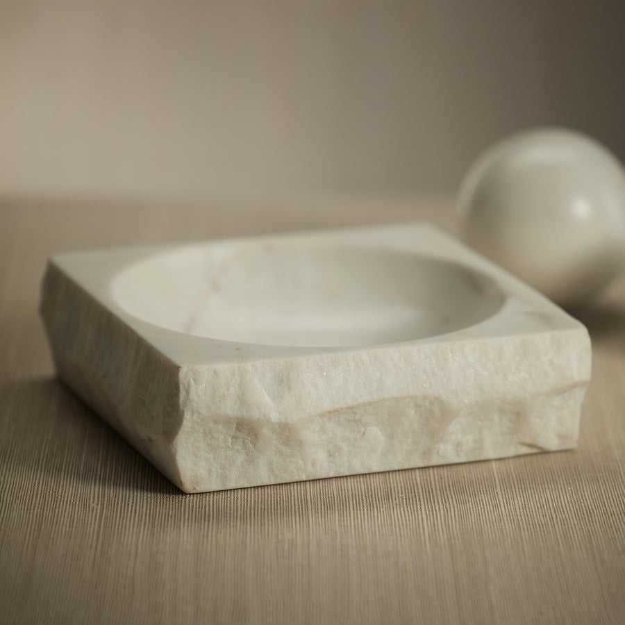 Rock Finish White Marble Square Bowl