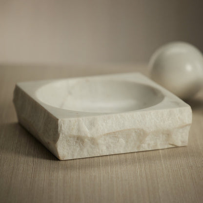 Rock Finish White Marble Square Bowl - Bowls by Carlyle Avenue