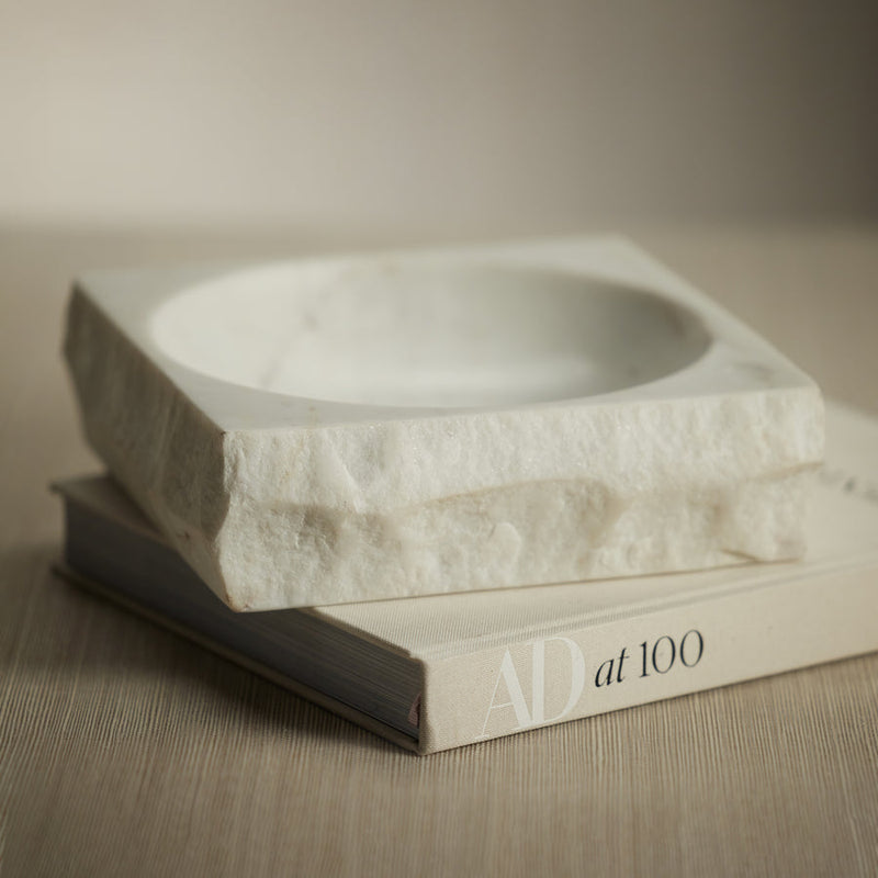 Rock Finish White Marble Square Bowl - Bowls by Carlyle Avenue