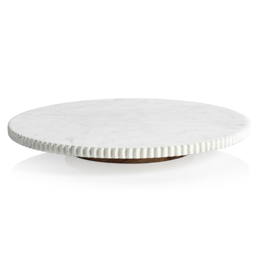 Ribbed Finish White Marble Lazy Susan