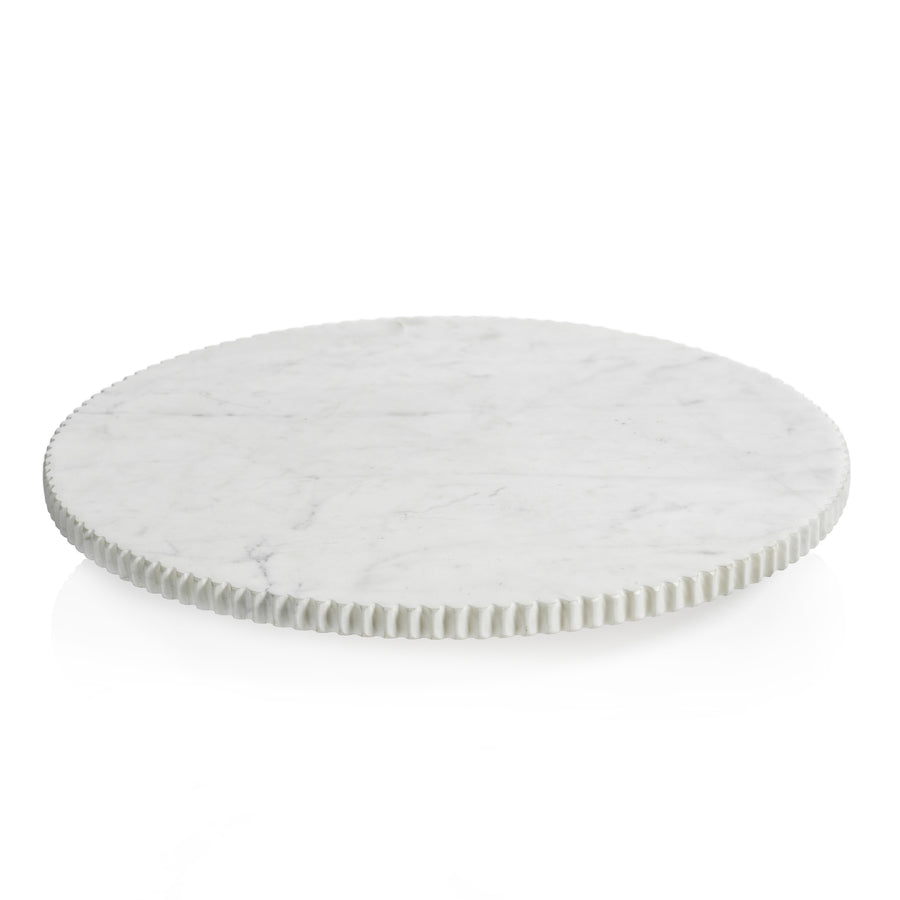 Ribbed Finish White Marble Lazy Susan